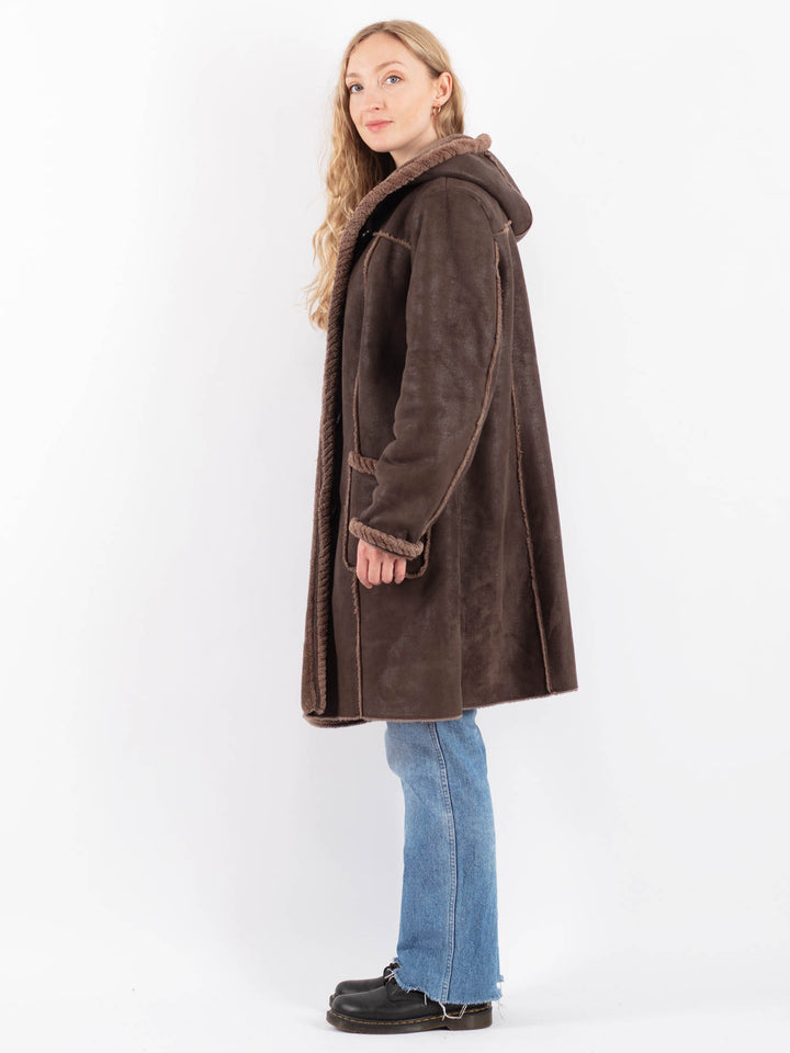 Vintage 90's Women Faux Sheepskin in BrownV9513