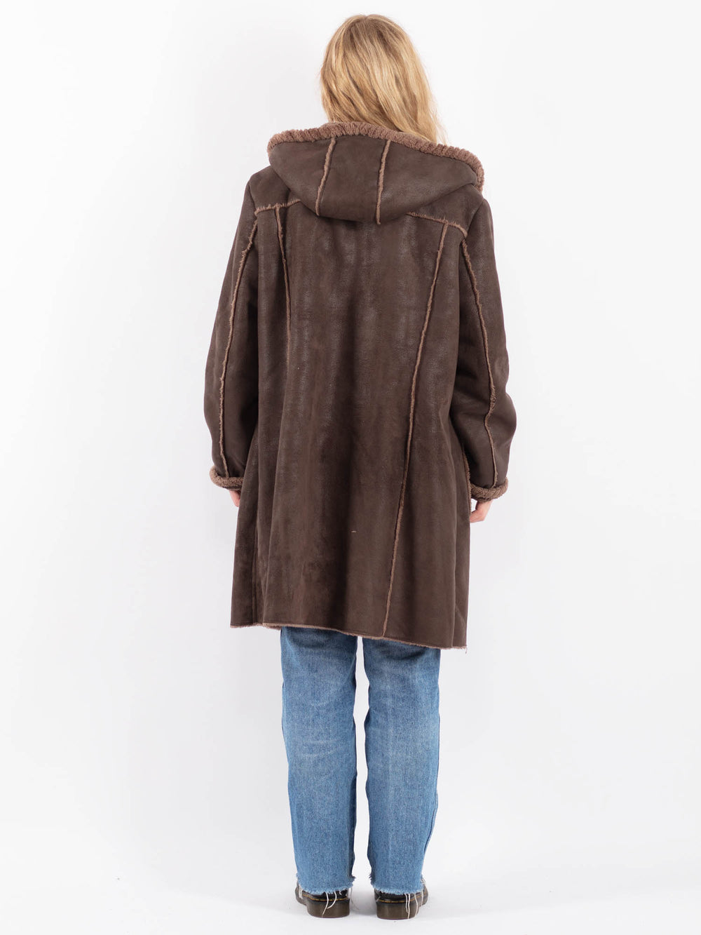 Vintage 90's Women Faux Sheepskin in BrownV9513