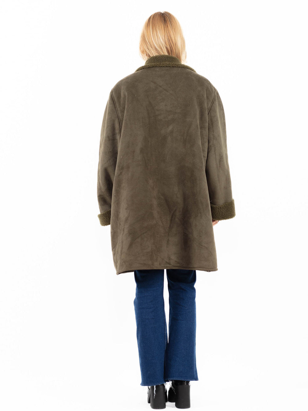 Vintage 90's Women Faux Sheepskin Coat in GreenA0111