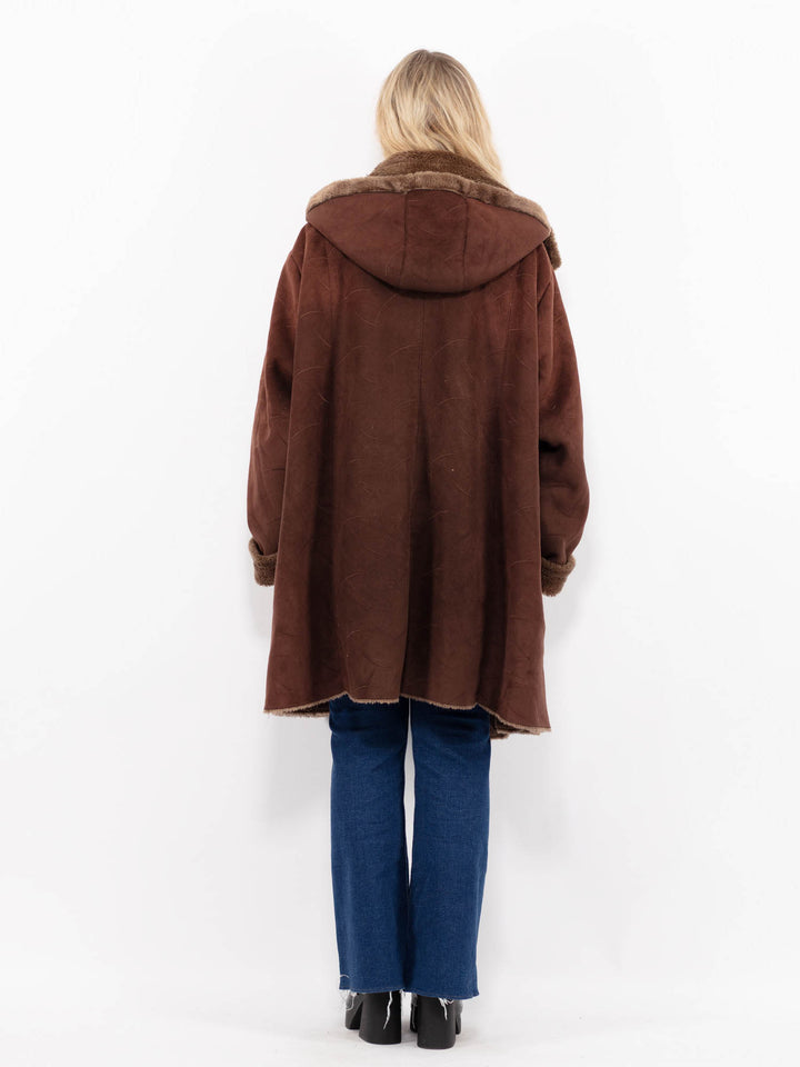 Vintage 90's Women Faux Sheepskin Coat in BrownA1052