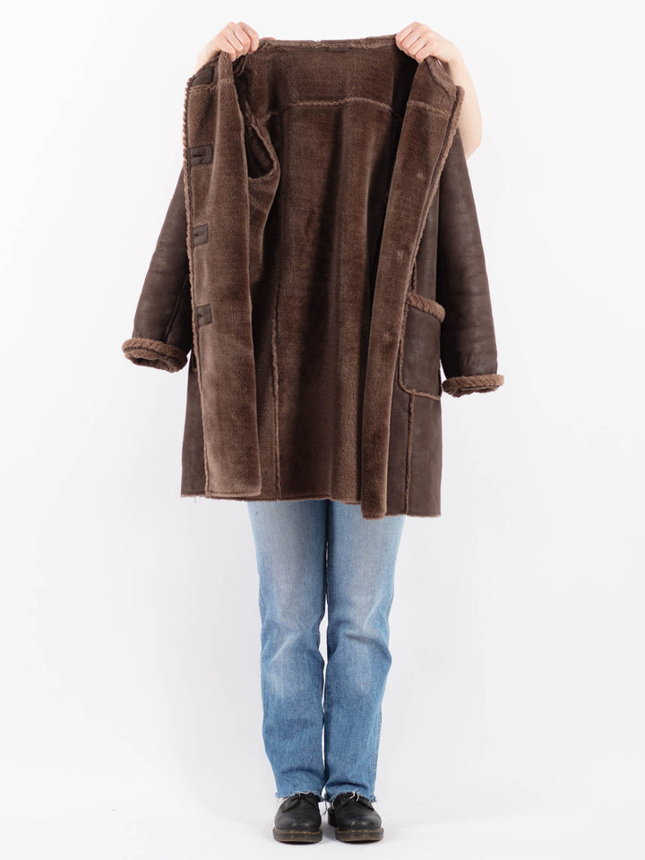 Vintage 90's Women Faux Sheepskin in BrownV9513