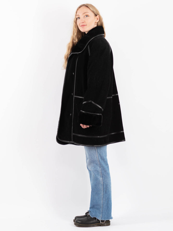 Vintage 90's Women Faux Sheepskin Coat in BlackV9514