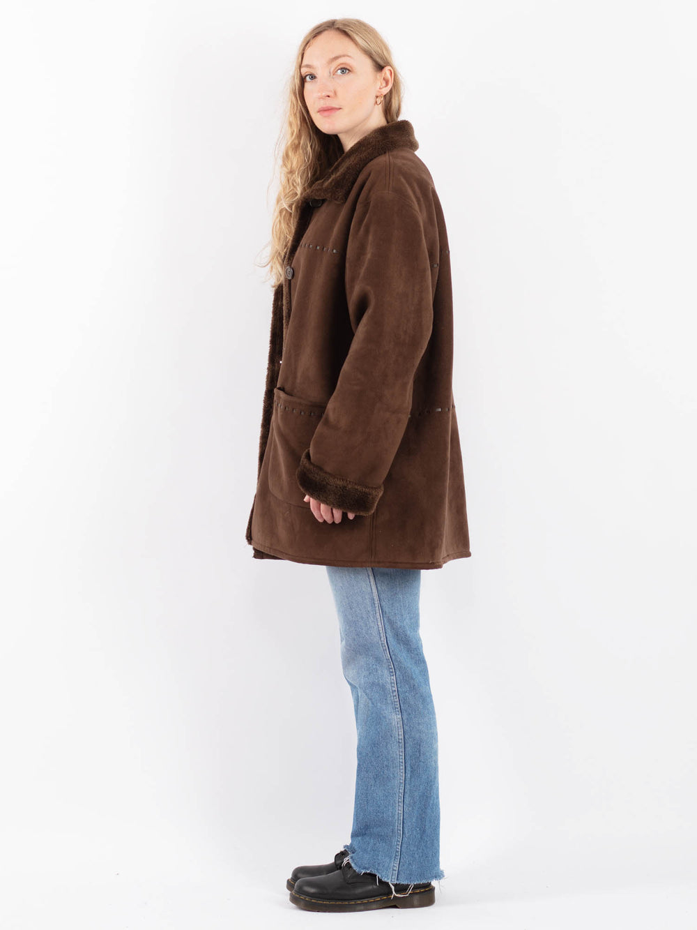 Vintage 90's Women Faux Sheepskin in BrownV9515