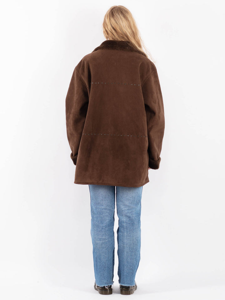 Vintage 90's Women Faux Sheepskin in BrownV9515
