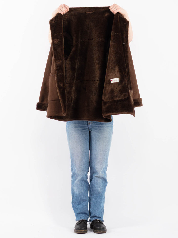 Vintage 90's Women Faux Sheepskin in BrownV9515