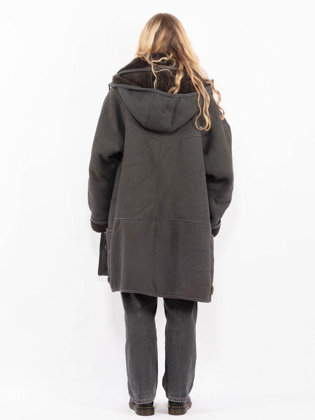 Vintage 90's Women Faux Sheepskin Coat in GrayA0669