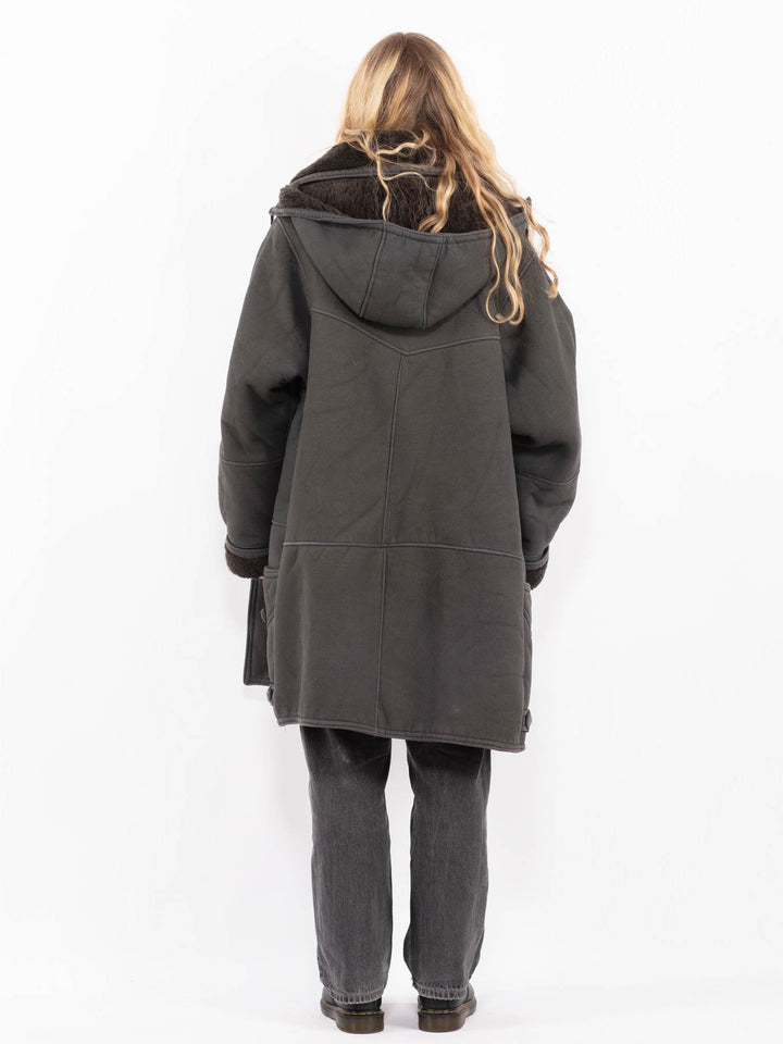 Vintage 90's Women Faux Sheepskin Coat in GrayA0669