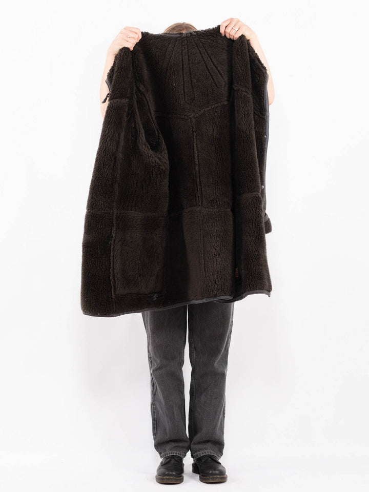 Vintage 90's Women Faux Sheepskin Coat in GrayA0669