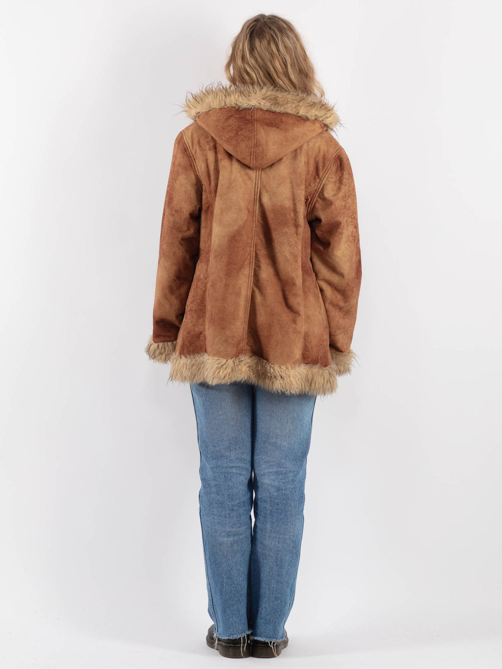 Vintage 90's Women Faux Sheepskin Coat in BrownV9267