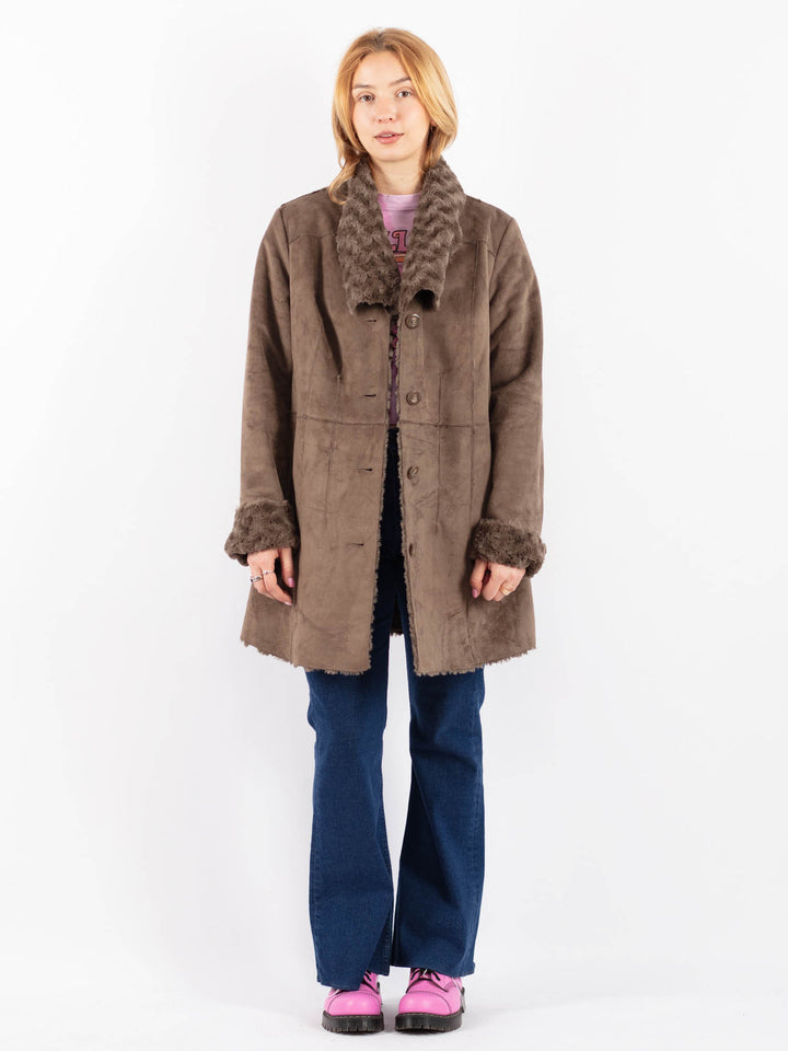 Vintage 90's Women Faux Sheepskin Coat in BeigeV9584