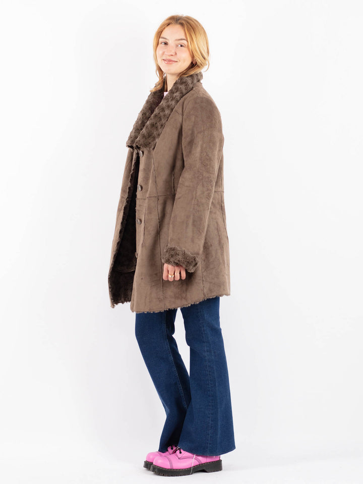 Vintage 90's Women Faux Sheepskin Coat in BeigeV9584