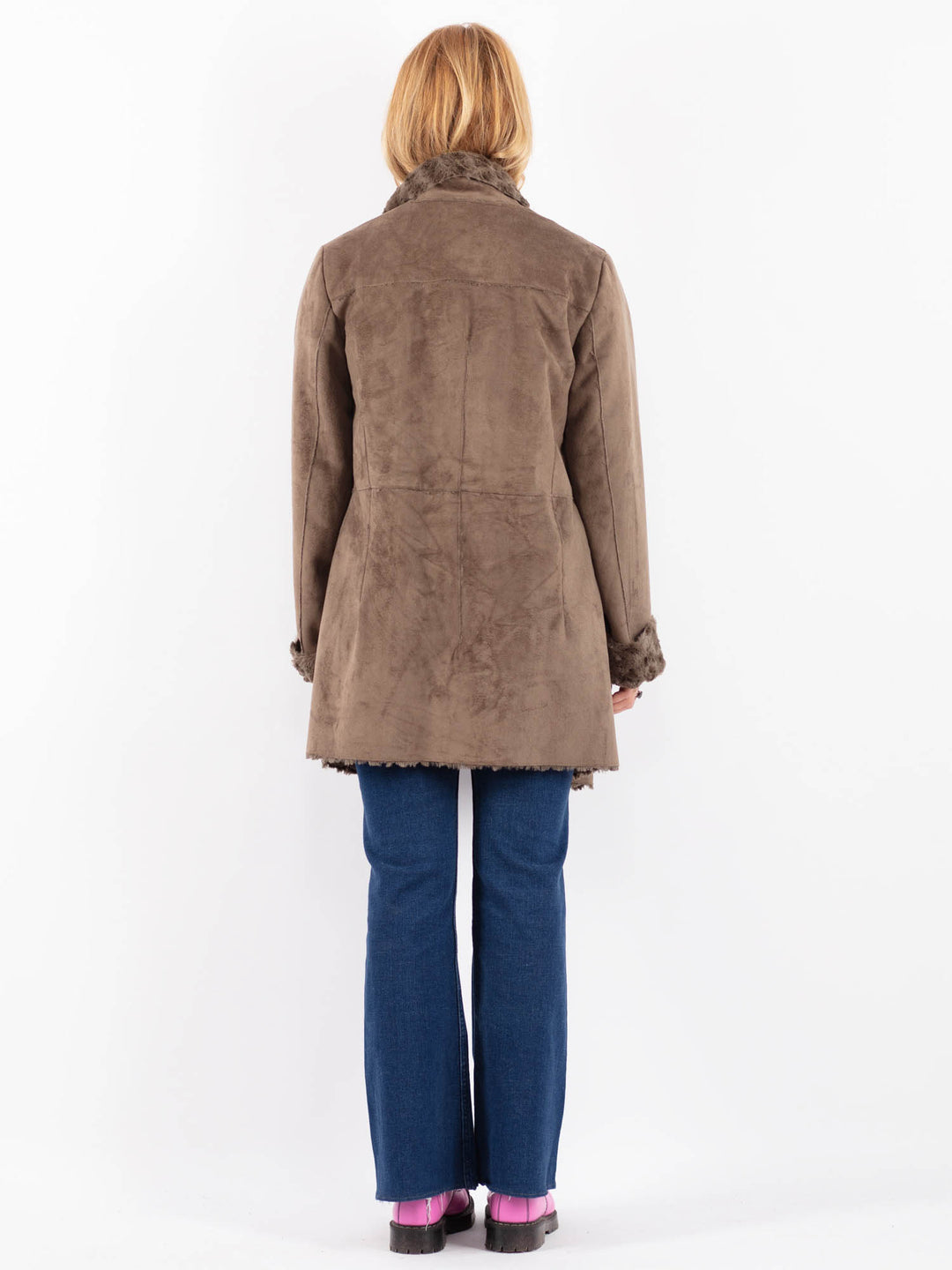Vintage 90's Women Faux Sheepskin Coat in BeigeV9584