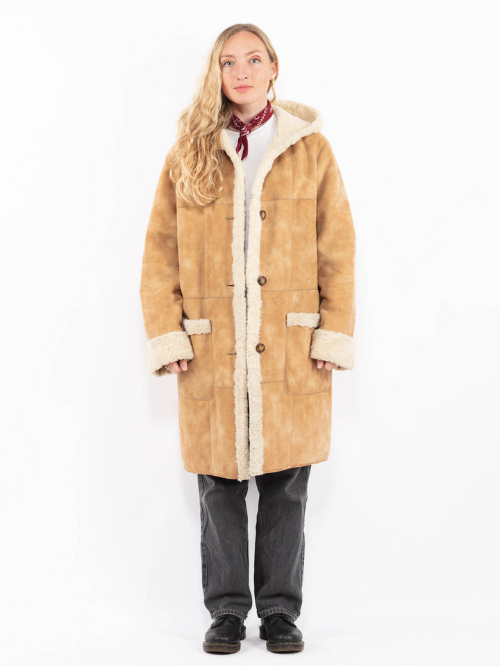 Vintage 90's Women Faux Sheepskin Coat in BeigeA0677