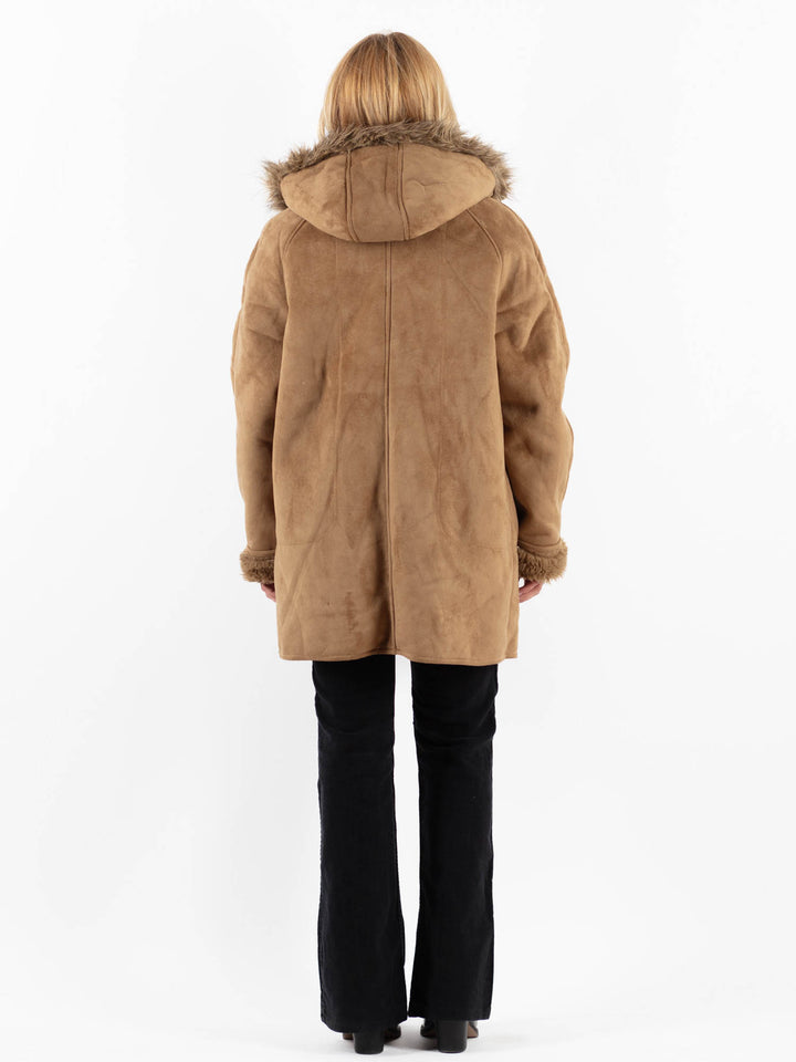 Vintage 90's Women Faux Sheepskin Coat in BeigeA0227
