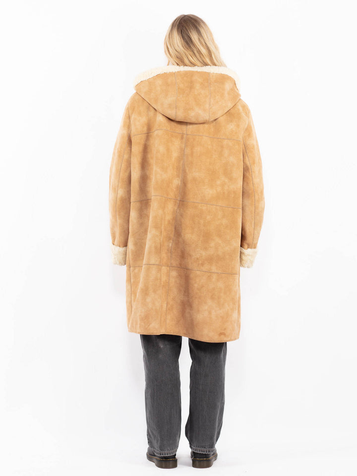 Vintage 90's Women Faux Sheepskin Coat in BeigeA0677
