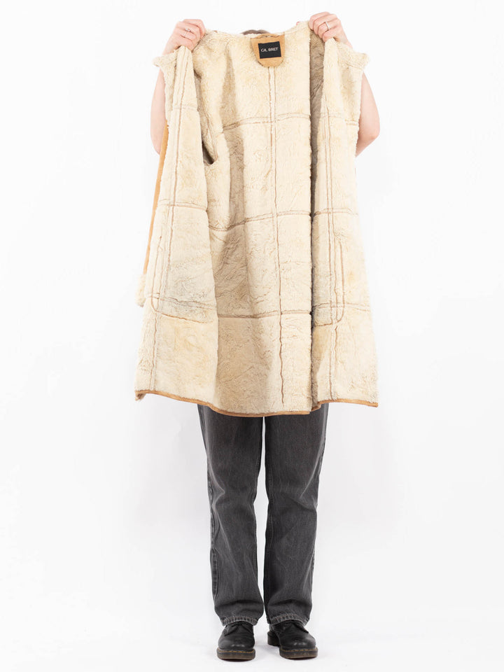 Vintage 90's Women Faux Sheepskin Coat in BeigeA0677