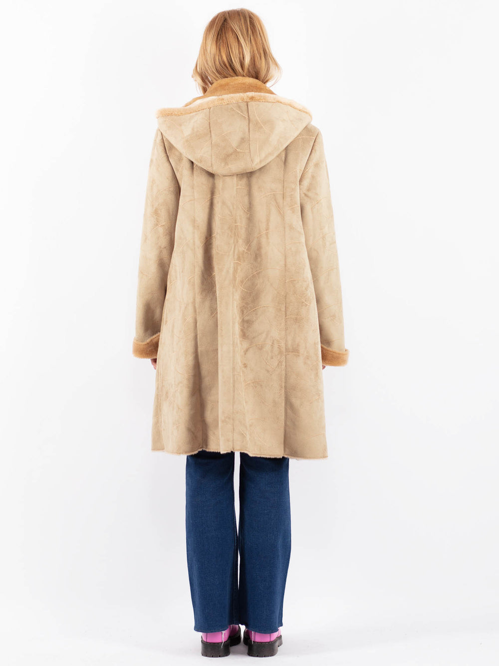 Vintage 90's Women Faux Sheepskin Coat in BeigeV9587