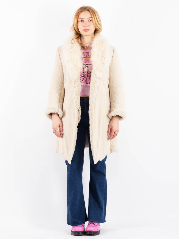 Vintage 90's Women Faux Sheepskin Coat in BeigeV9588