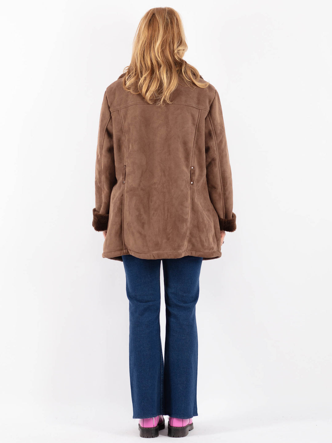 Vintage 90's Women Faux Sheepskin Coat in BrownV9590