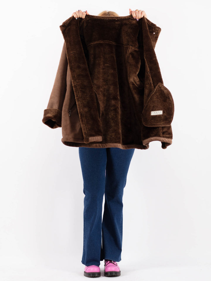 Vintage 90's Women Faux Sheepskin Coat in BrownV9590