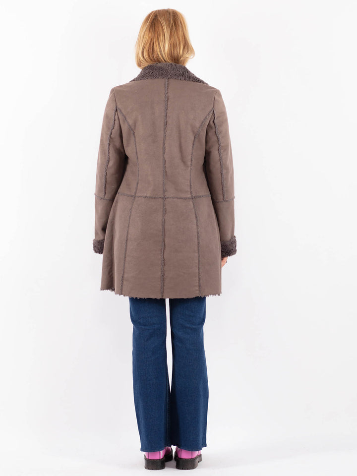 Vintage 90's Women Faux Sheepskin Coat in GrayV9591
