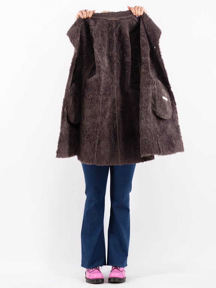 Vintage 90's Women Faux Sheepskin Coat in GrayV9591