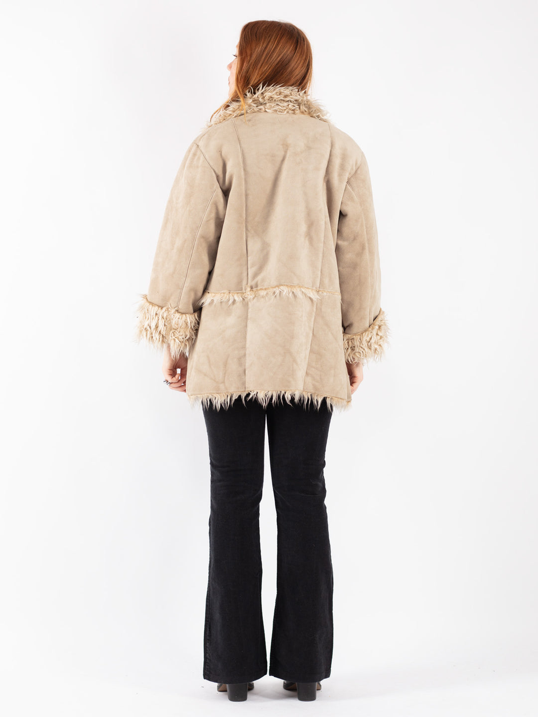 Vintage 90's Women Faux Sheepskin Coat in Beige