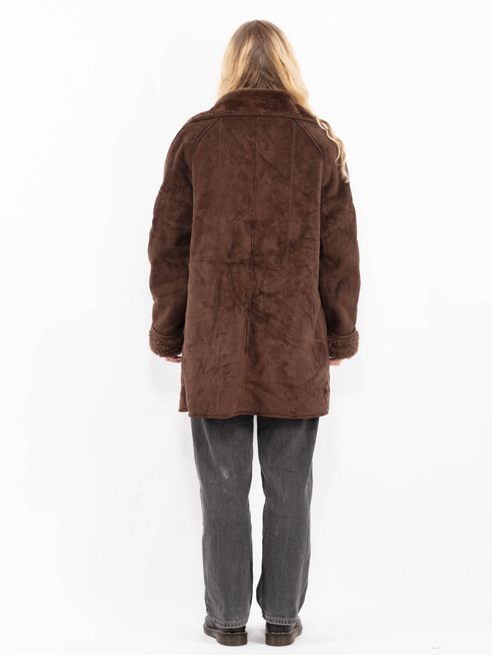 Vintage 90's Women Faux Sheepskin Coat in BrownA0693