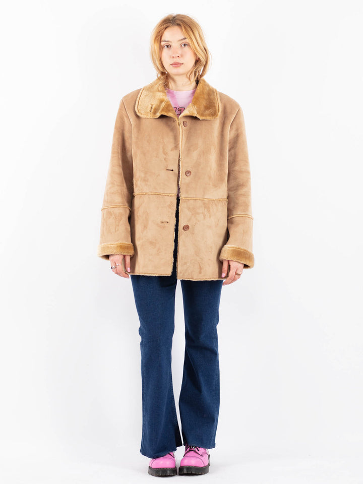 Vintage 90's Women Faux Sheepskin Coat in BeigeV9593
