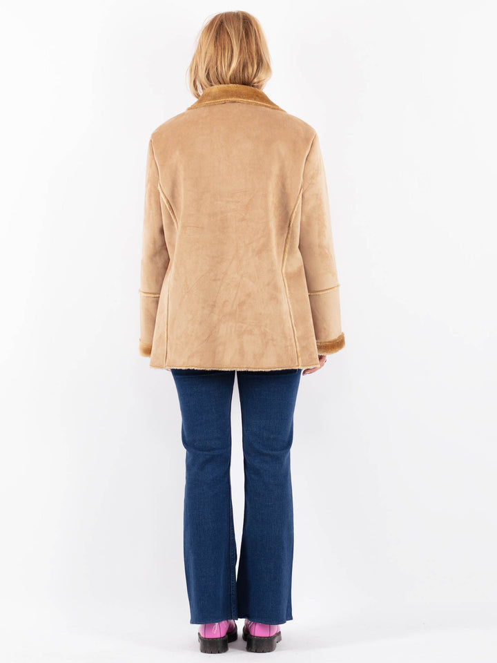 Vintage 90's Women Faux Sheepskin Coat in BeigeV9593