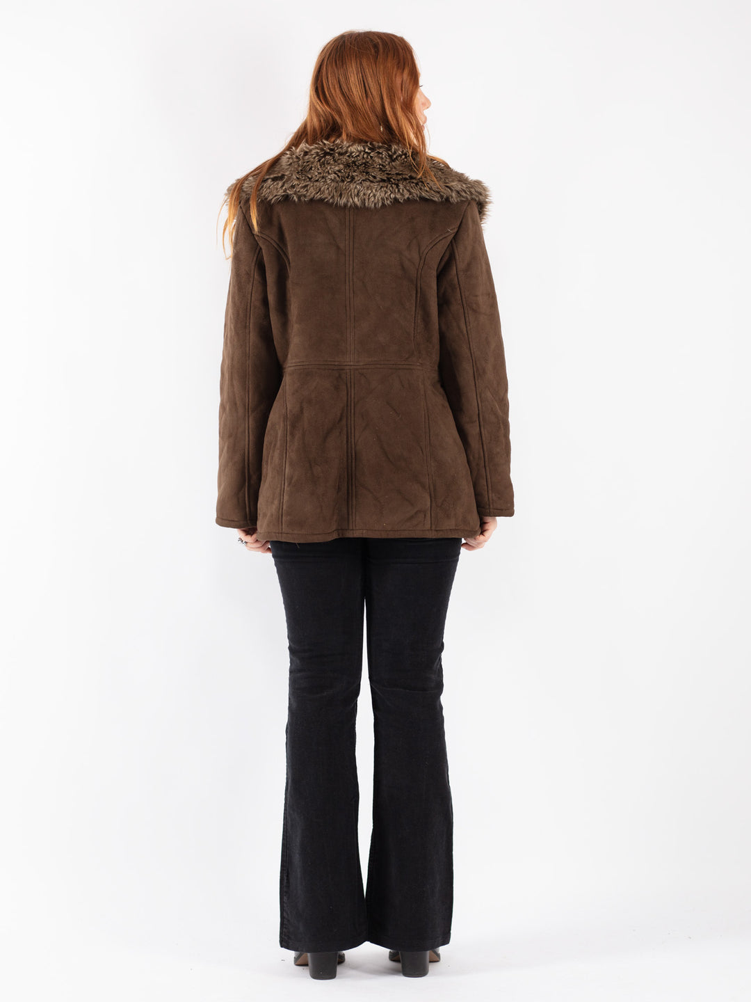 Vintage 90's Women Faux Sheepskin Coat in Brown