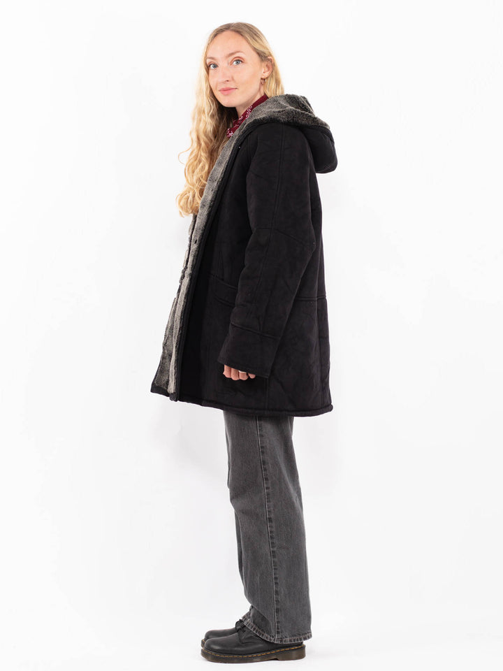 Vintage 90's Women Faux Sheepskin in BlackA0697