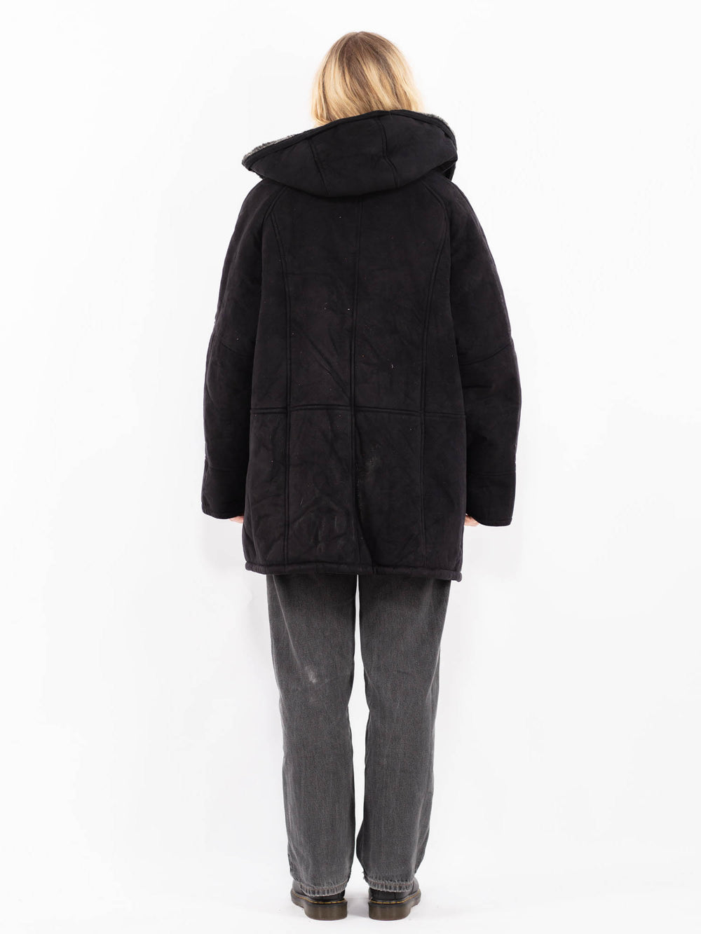 Vintage 90's Women Faux Sheepskin in BlackA0697