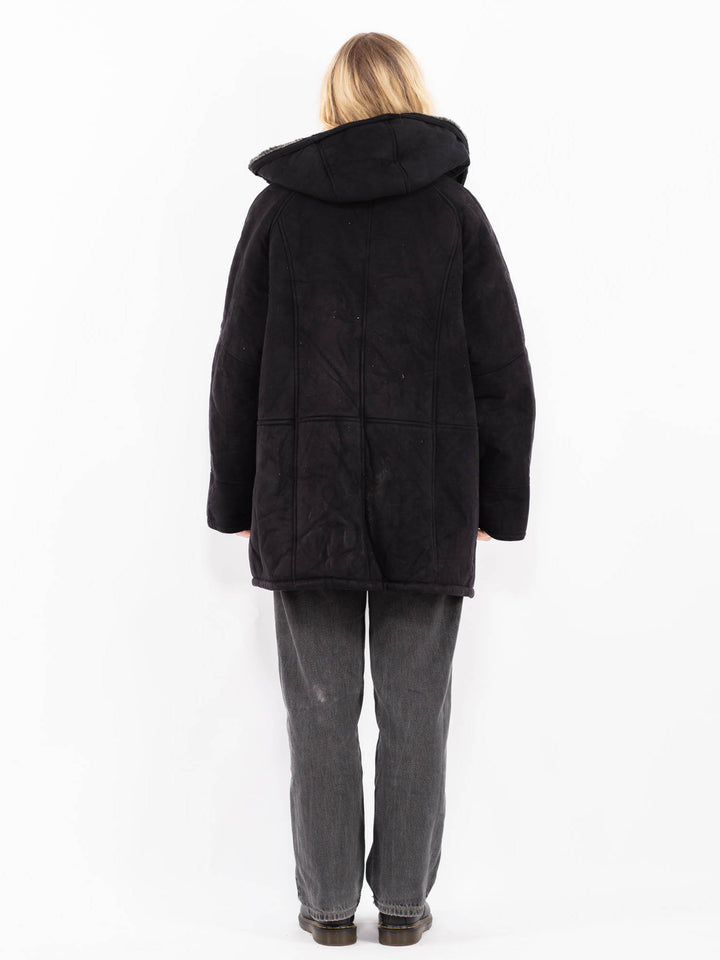 Vintage 90's Women Faux Sheepskin in BlackA0697