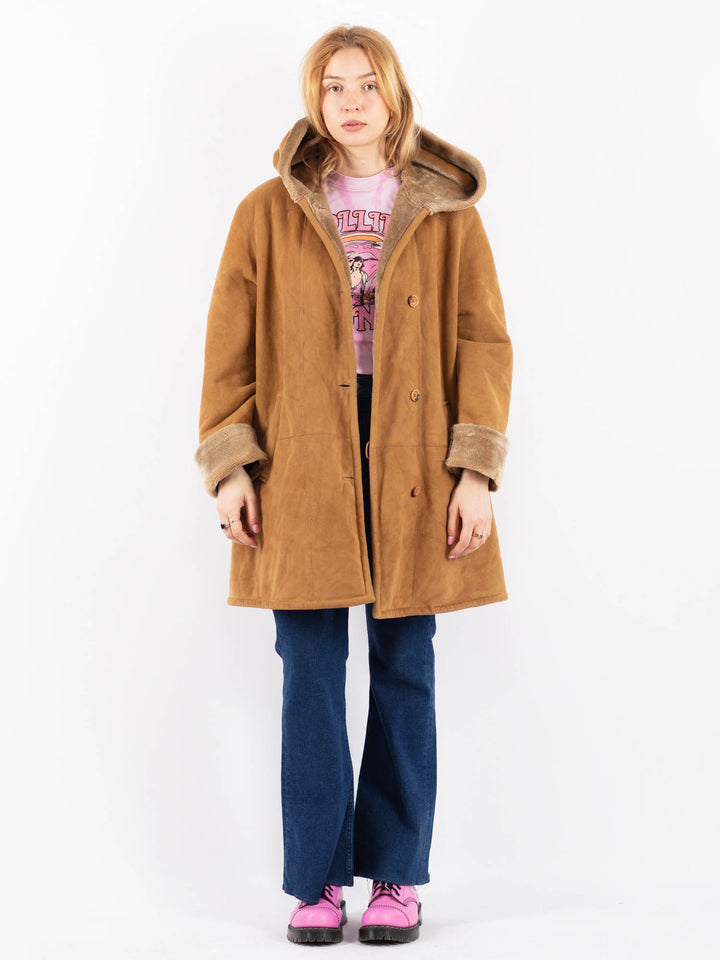 Vintage 90's Women Faux Sheepskin Coat in BeigeV9594