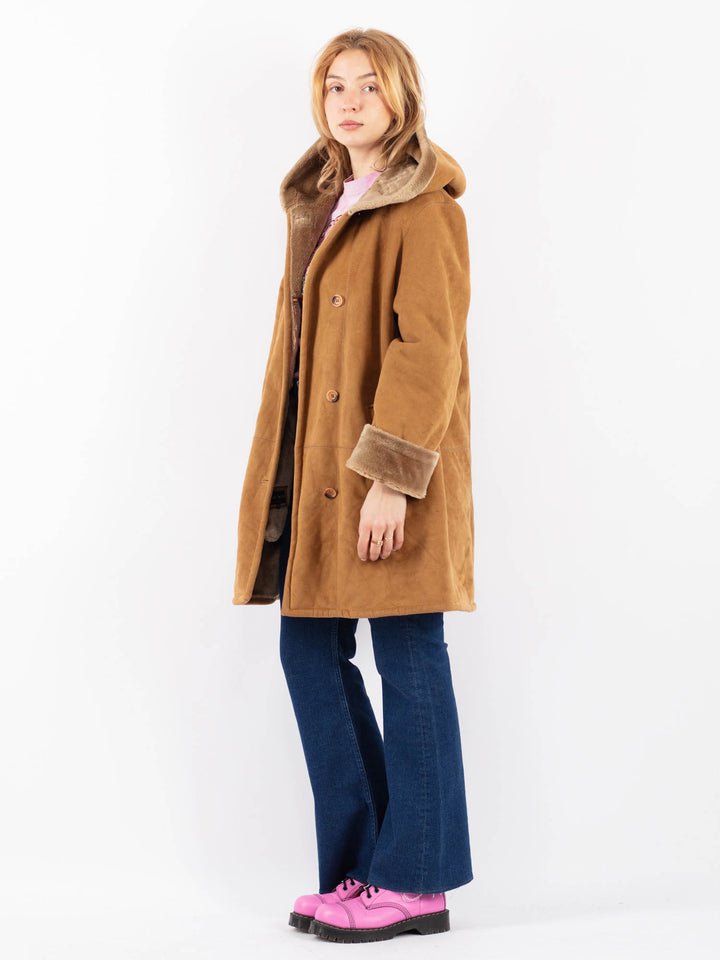 Vintage 90's Women Faux Sheepskin Coat in BeigeV9594