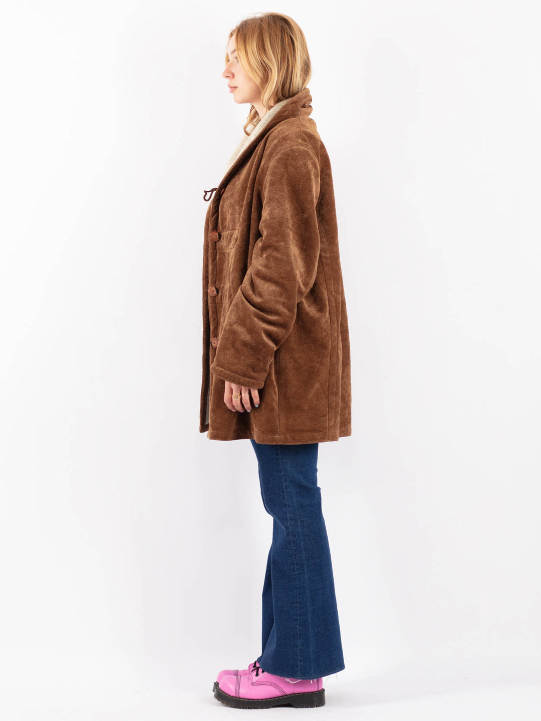 Vintage 90's Women Faux Sheepskin Coat in BrownV9596