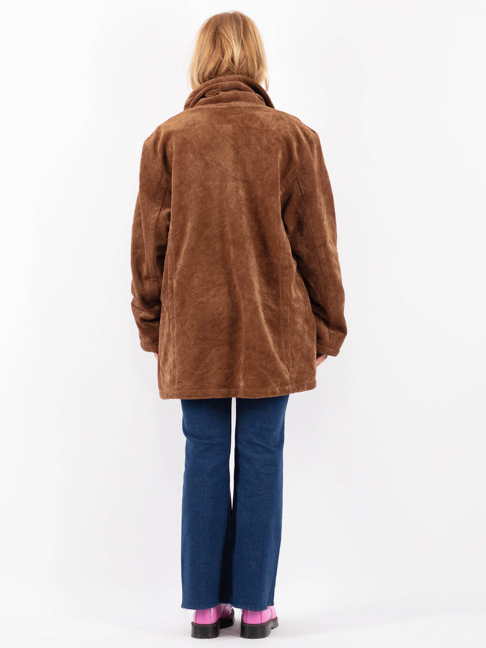 Vintage 90's Women Faux Sheepskin Coat in BrownV9596