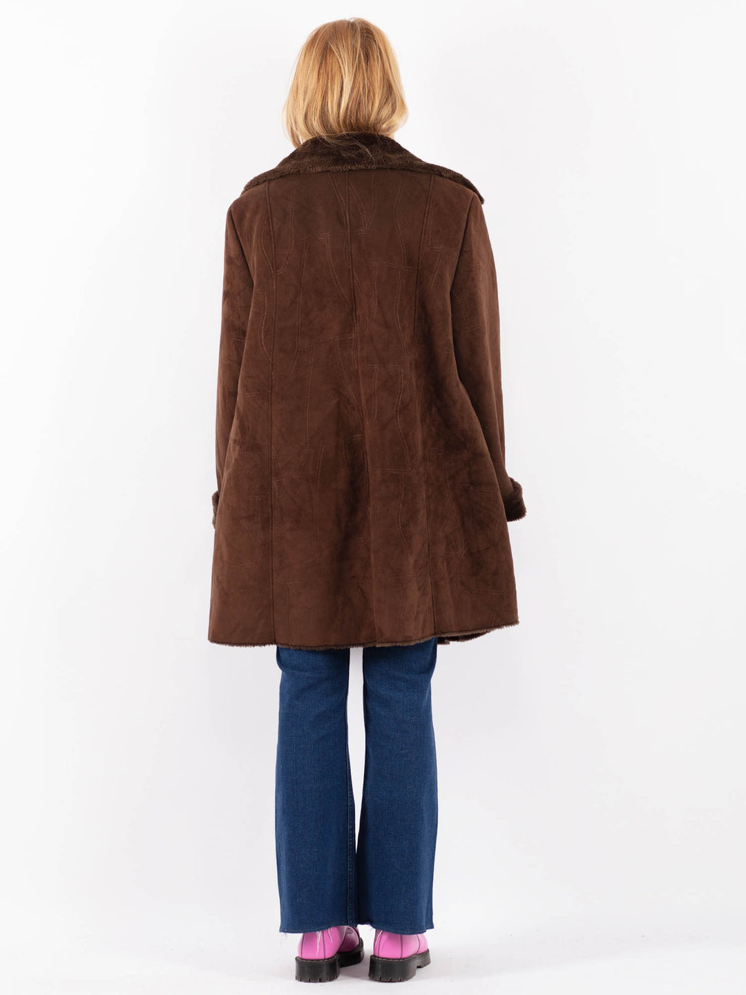 Vintage 90's Women Faux Sheepskin Coat in BrownV9597