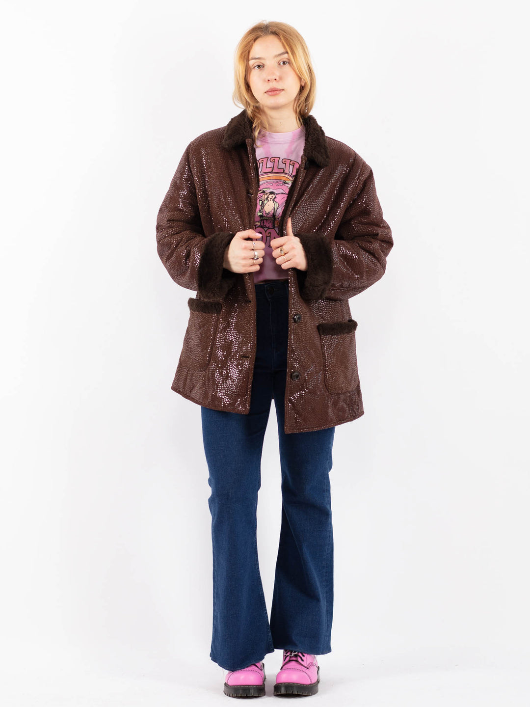 Vintage 00's Women Faux Sheepskin in BrownV9599