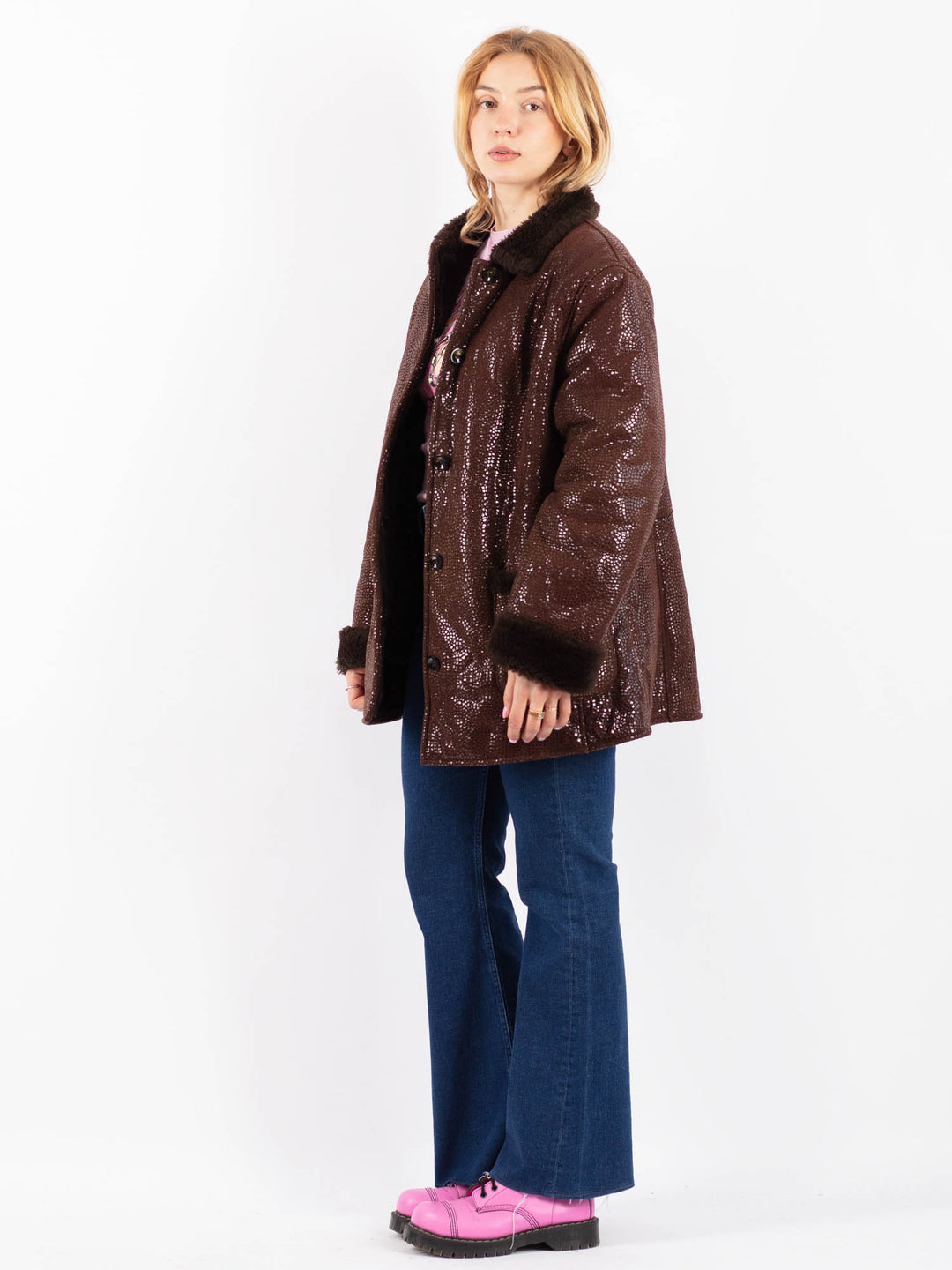 Vintage 00's Women Faux Sheepskin in BrownV9599