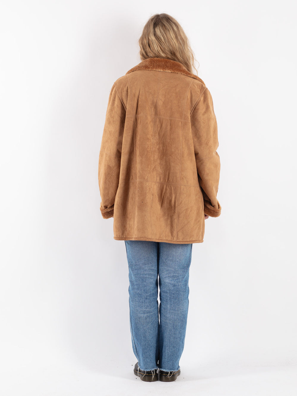Vintage 90's Women Faux Sheepskin Coat in Brown