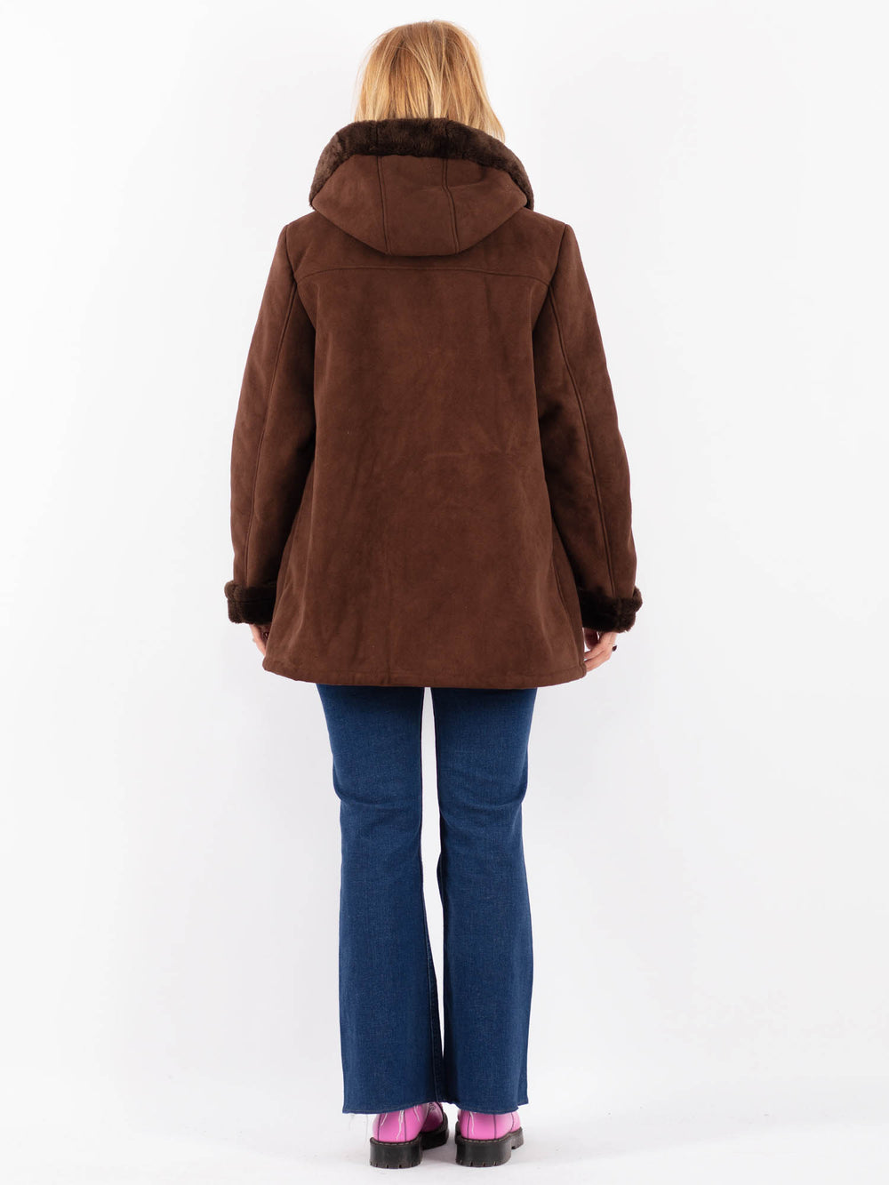 Vintage 90's Women Faux Sheepskin Coat in BrownV9600