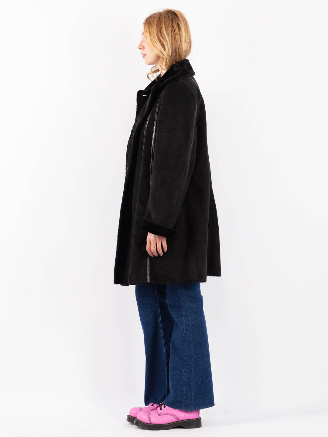 Vintage Women Faux Sheepskin Coat in BlackV9601