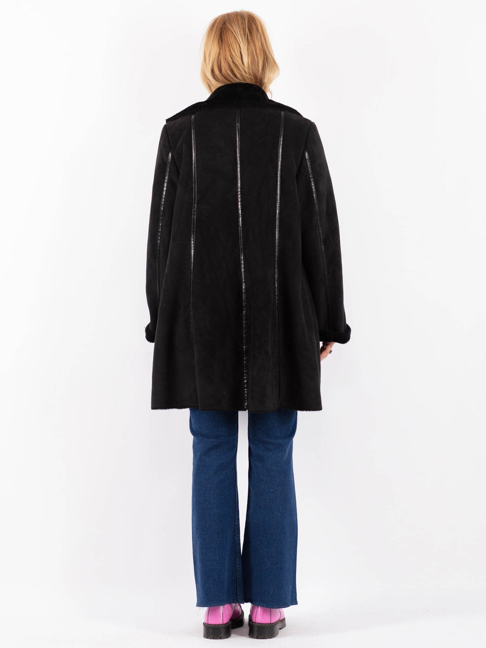 Vintage Women Faux Sheepskin Coat in BlackV9601