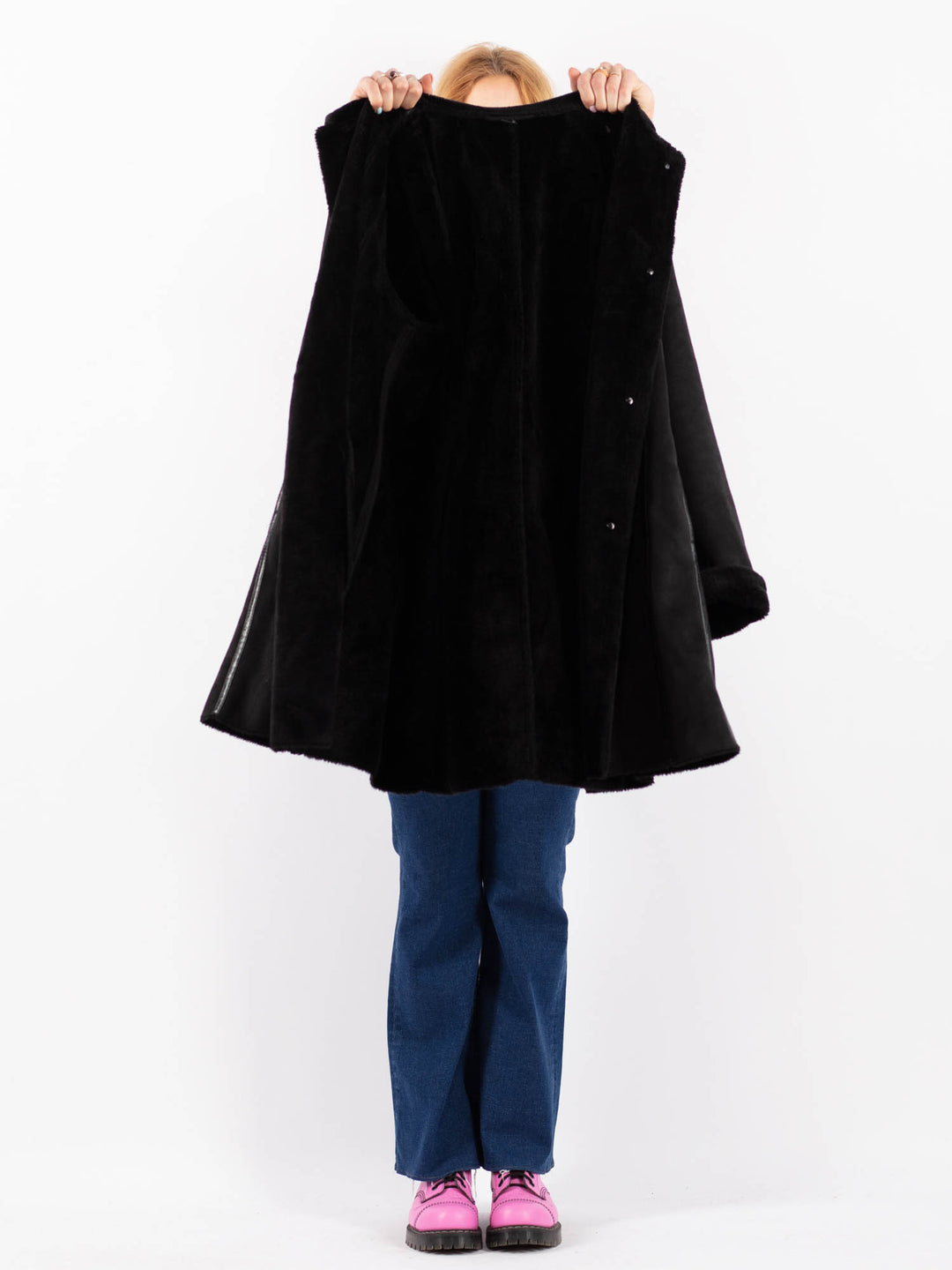 Vintage Women Faux Sheepskin Coat in BlackV9601