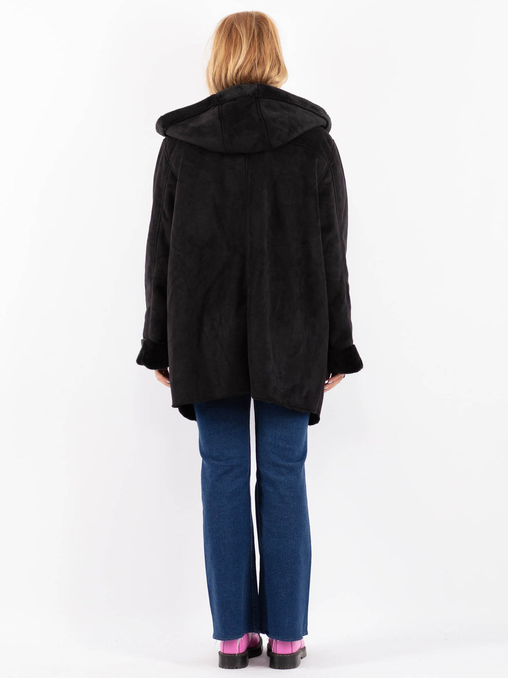 Vintage 90's Women Faux Sheepskin Coat in BlackV9602