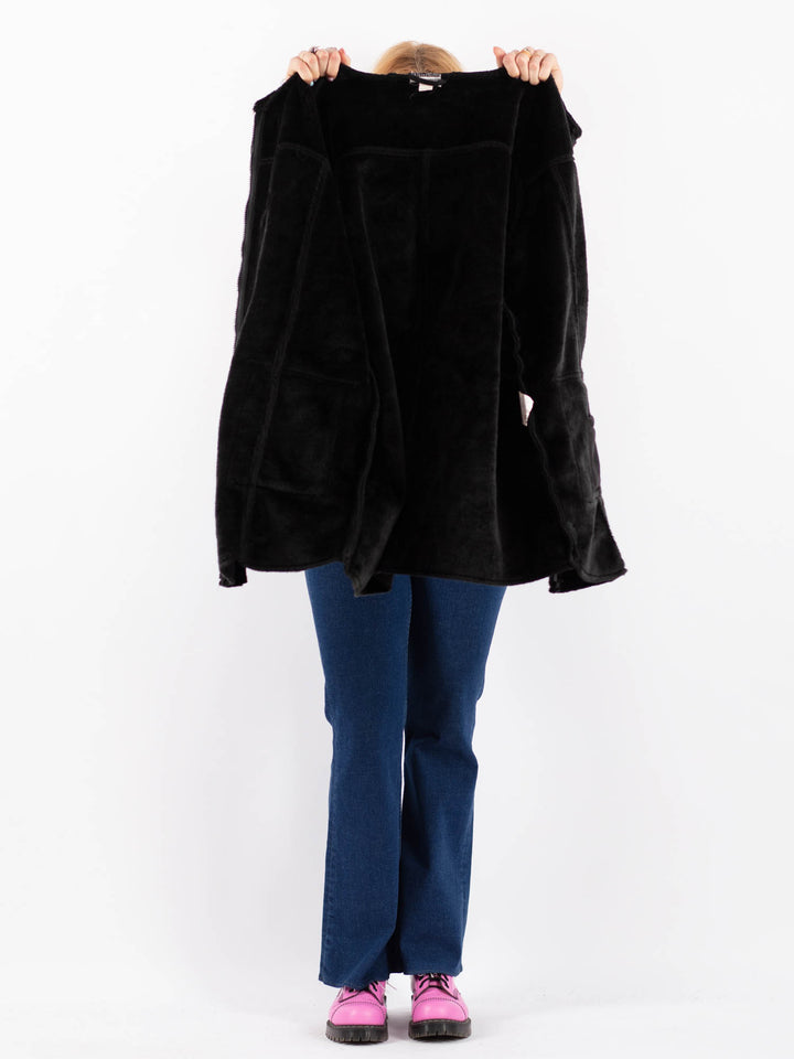 Vintage 90's Women Faux Sheepskin Coat in BlackV9602