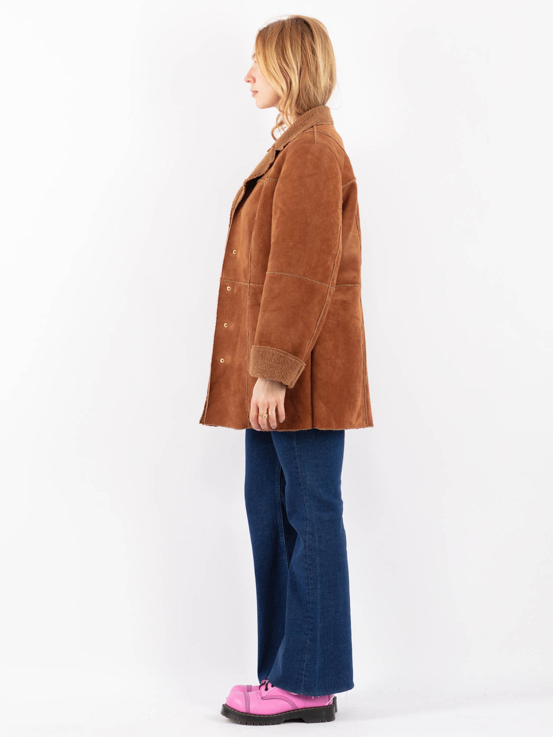 Vintage 90's Women Faux Sheepskin Coat in BrownV9603