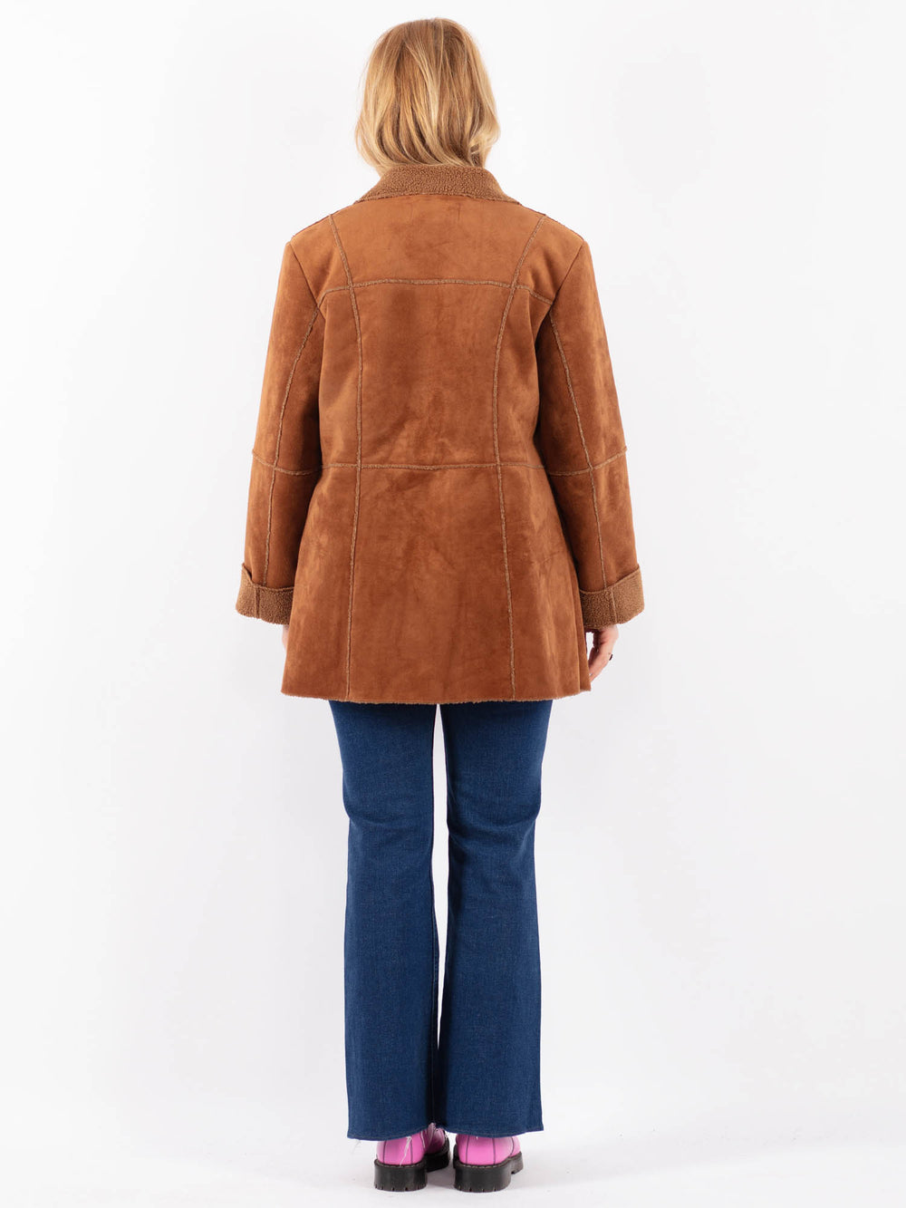 Vintage 90's Women Faux Sheepskin Coat in BrownV9603